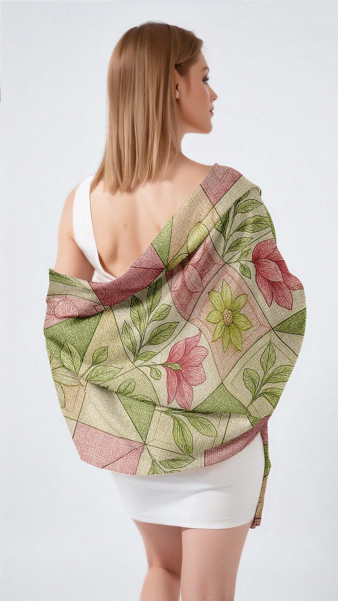 PASTEL BOTANICAL SILK LONG LADIES SCARF