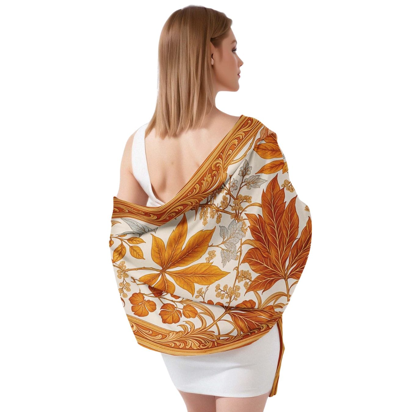 GOLDEN FOLIAGE SILK LONG LADIES SCARF