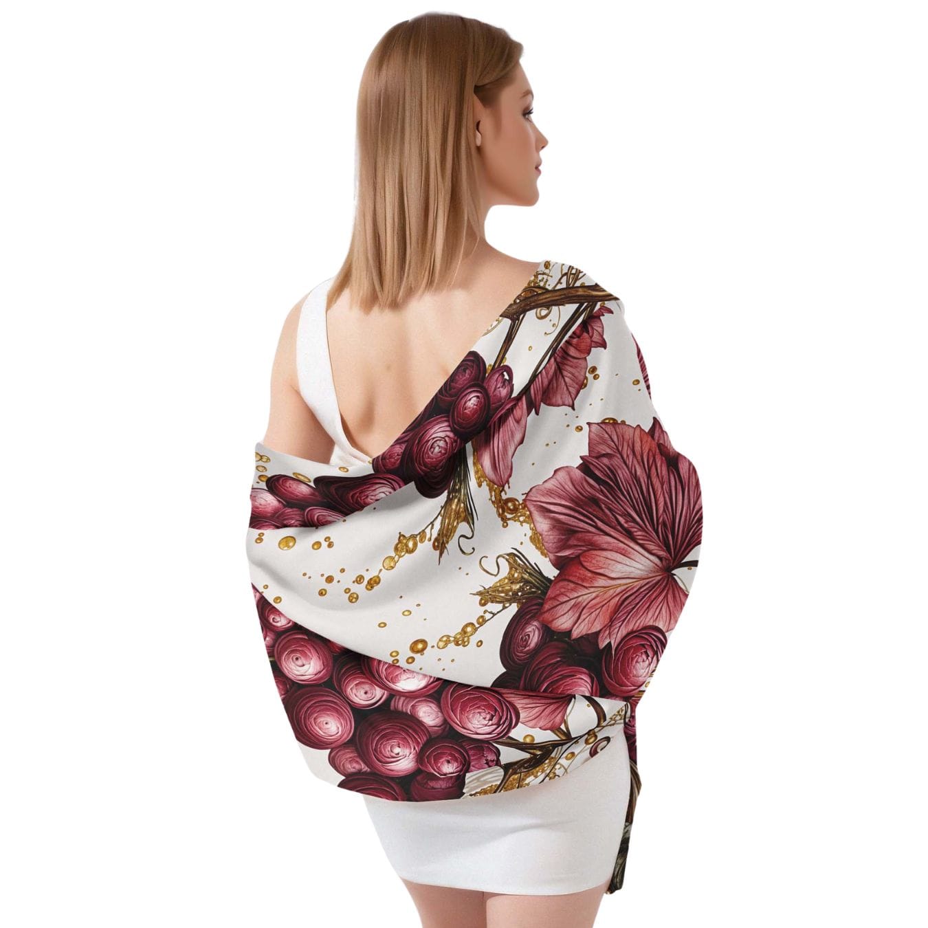 CRIMSON GRAPE BLOOM SILK LONG LADIES SCARF