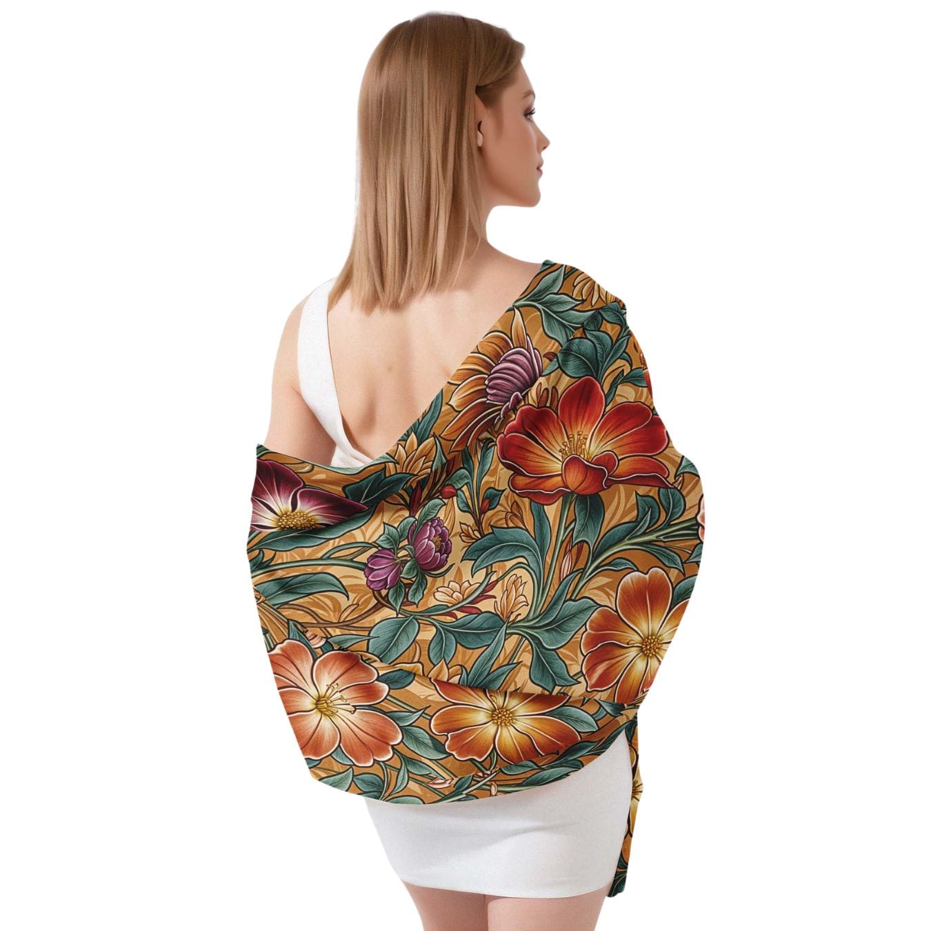 AUTUMN FLORAL SILK LONG LADIES SCARF