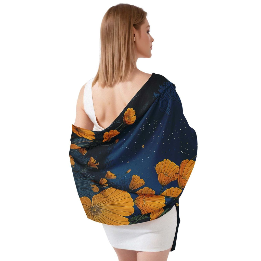 MIDNIGHT BUTTERFLY MEADOW SILK LONG LADIES SCARF