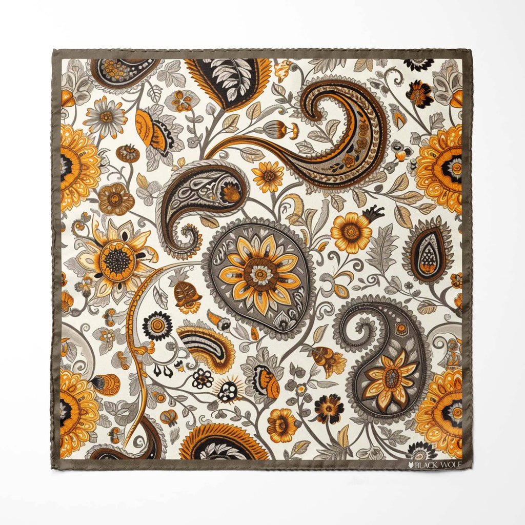 A DITSY PAISLEY SILK ASCOT AND POCKET SQUARE SET – PREMIUM COLLECTION