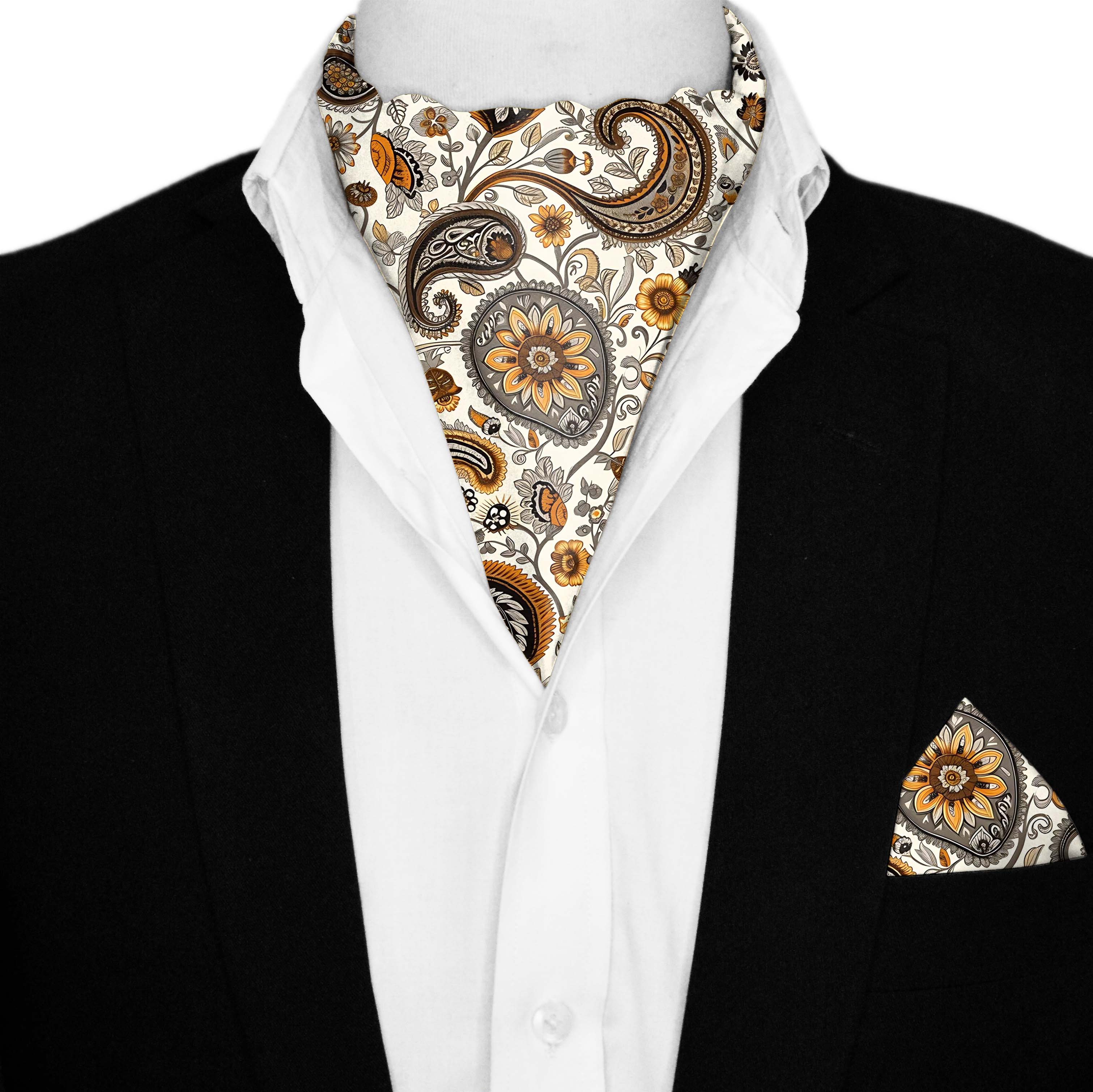A DITSY PAISLEY SILK ASCOT AND POCKET SQUARE SET – PREMIUM COLLECTION