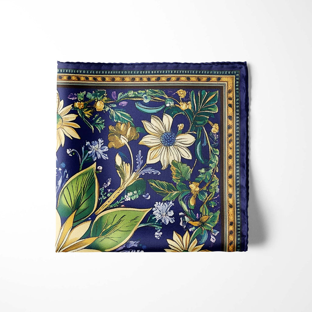 A VIBRANT FLORAL SILK POCKET SQUARE