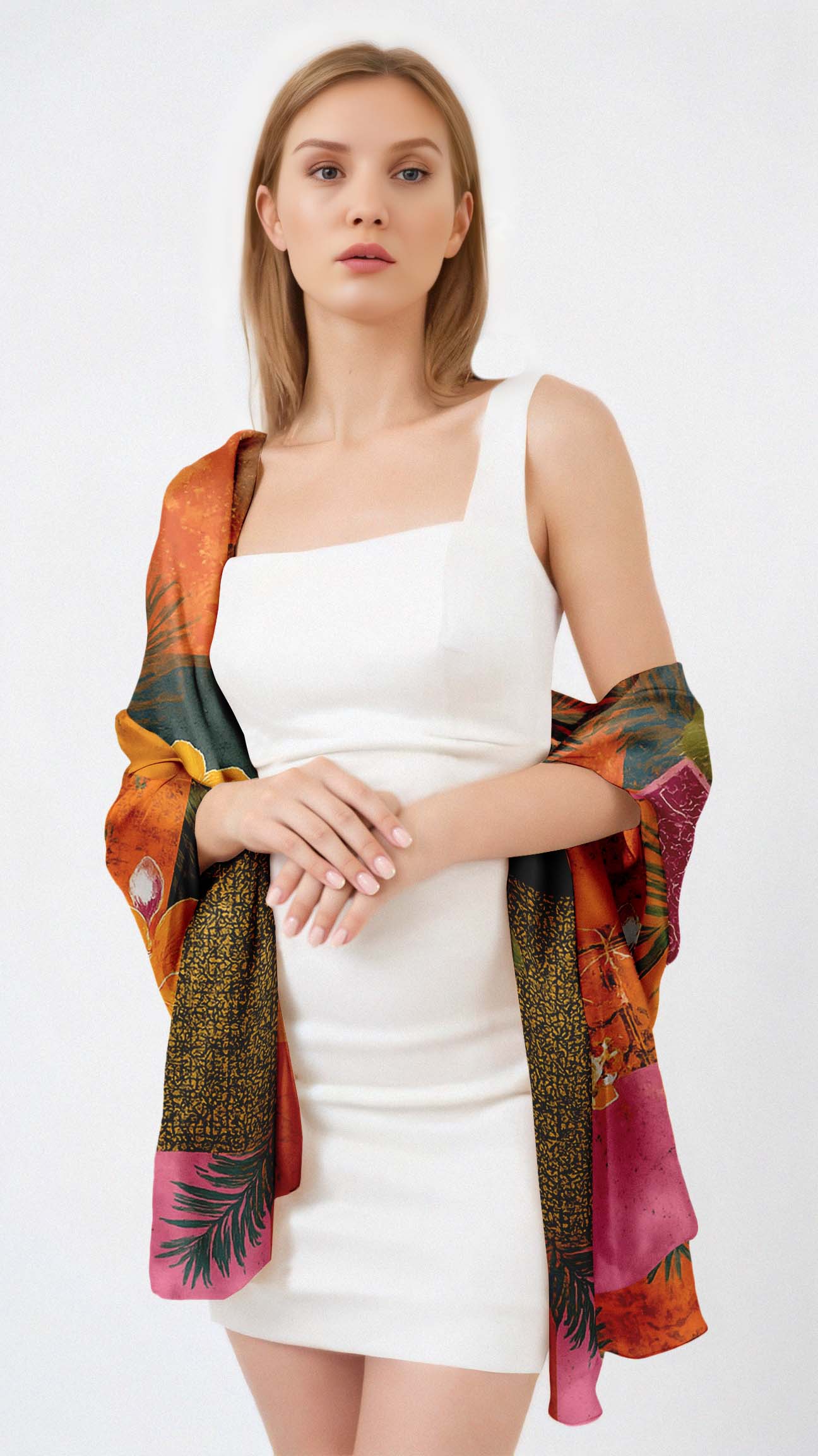 PARADISE FLORAL SILK LONG LADIES SCARF