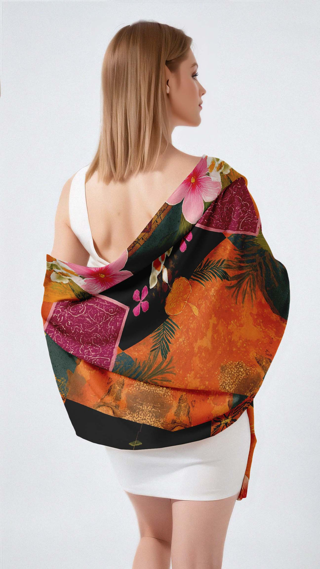 PARADISE FLORAL SILK LONG LADIES SCARF