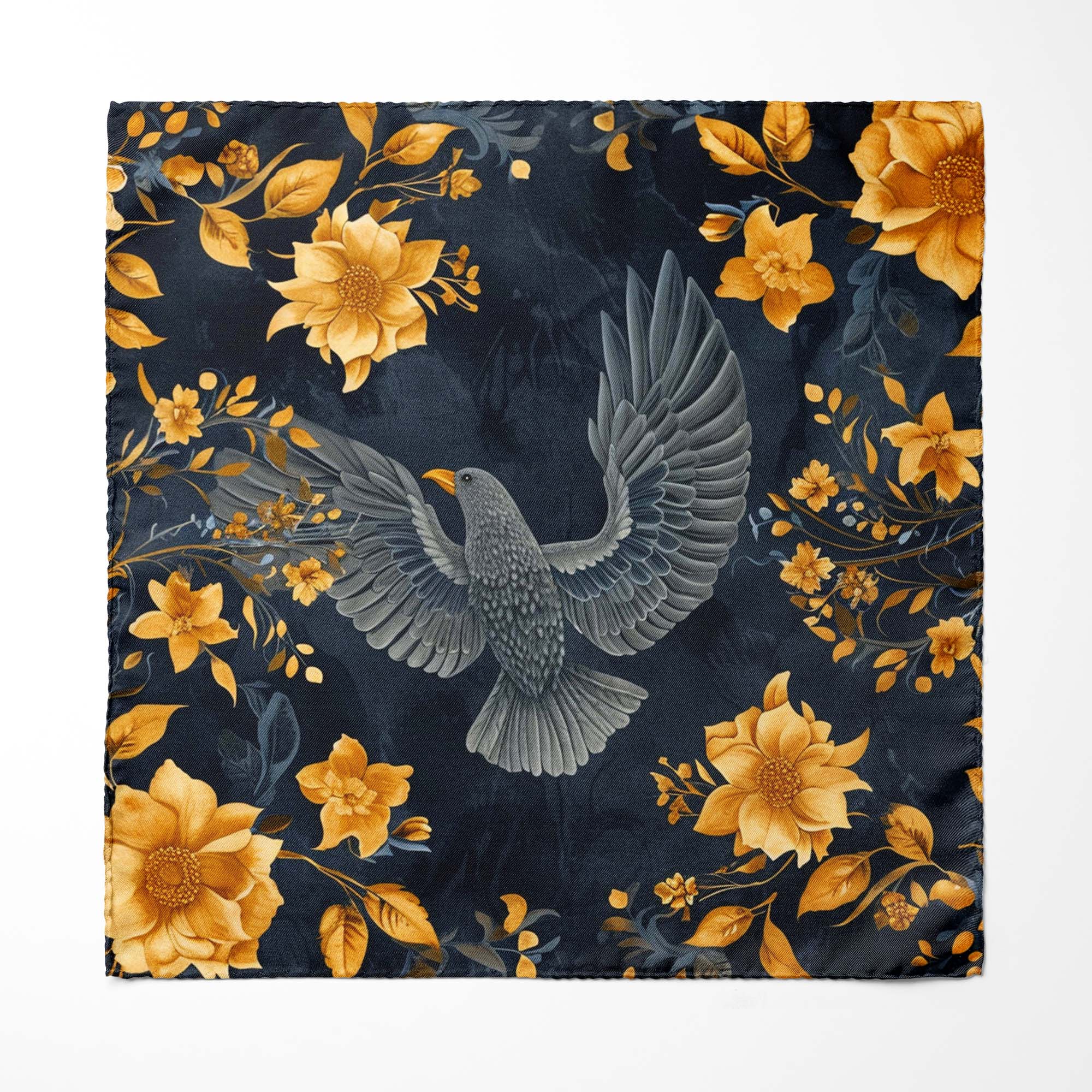 GOLD HUMMING BIRDS SILK ASCOT AND POCKET SQUARE SET – PREMIUM COLLECTION