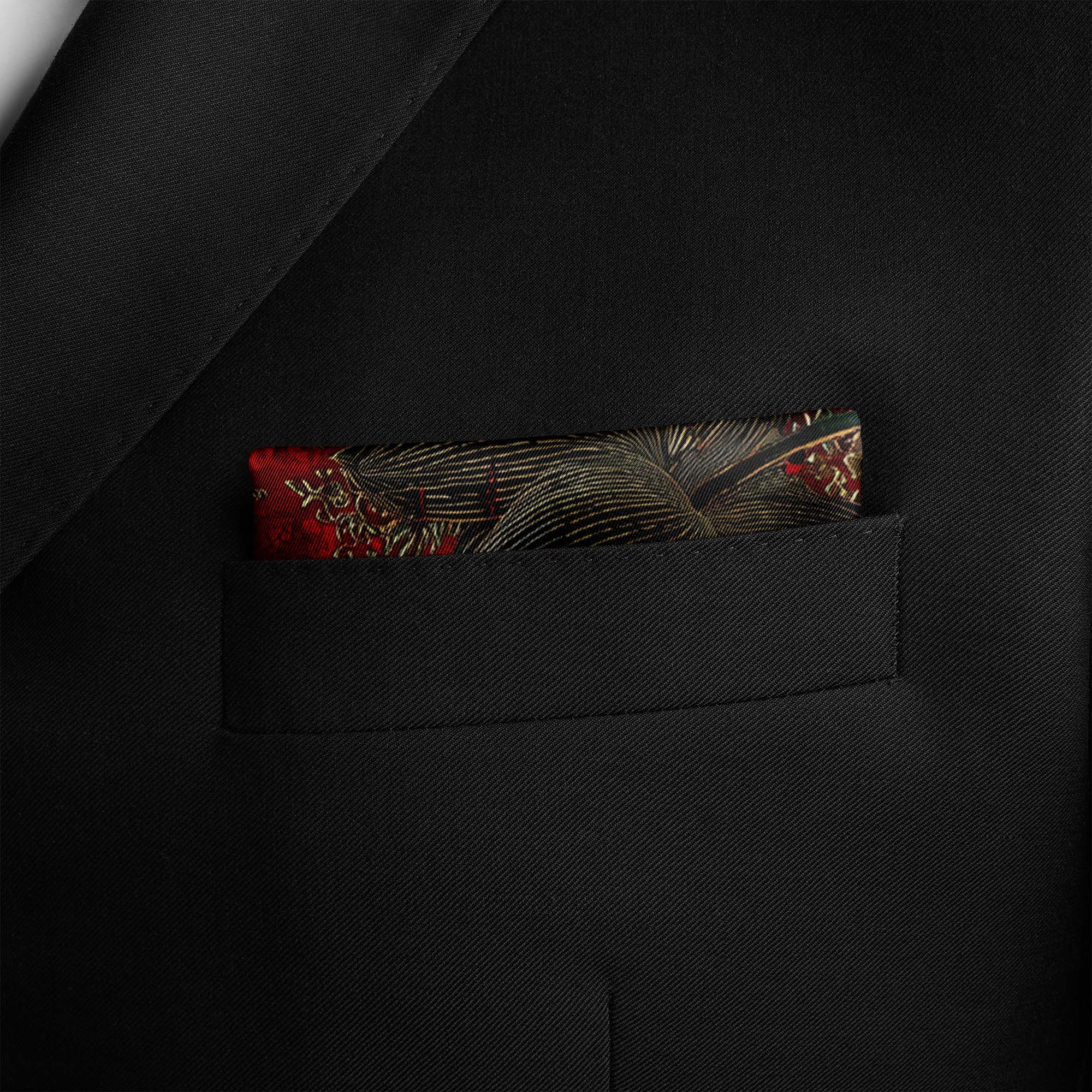 SCARLET BLOOM SILK POCKET SQUARE