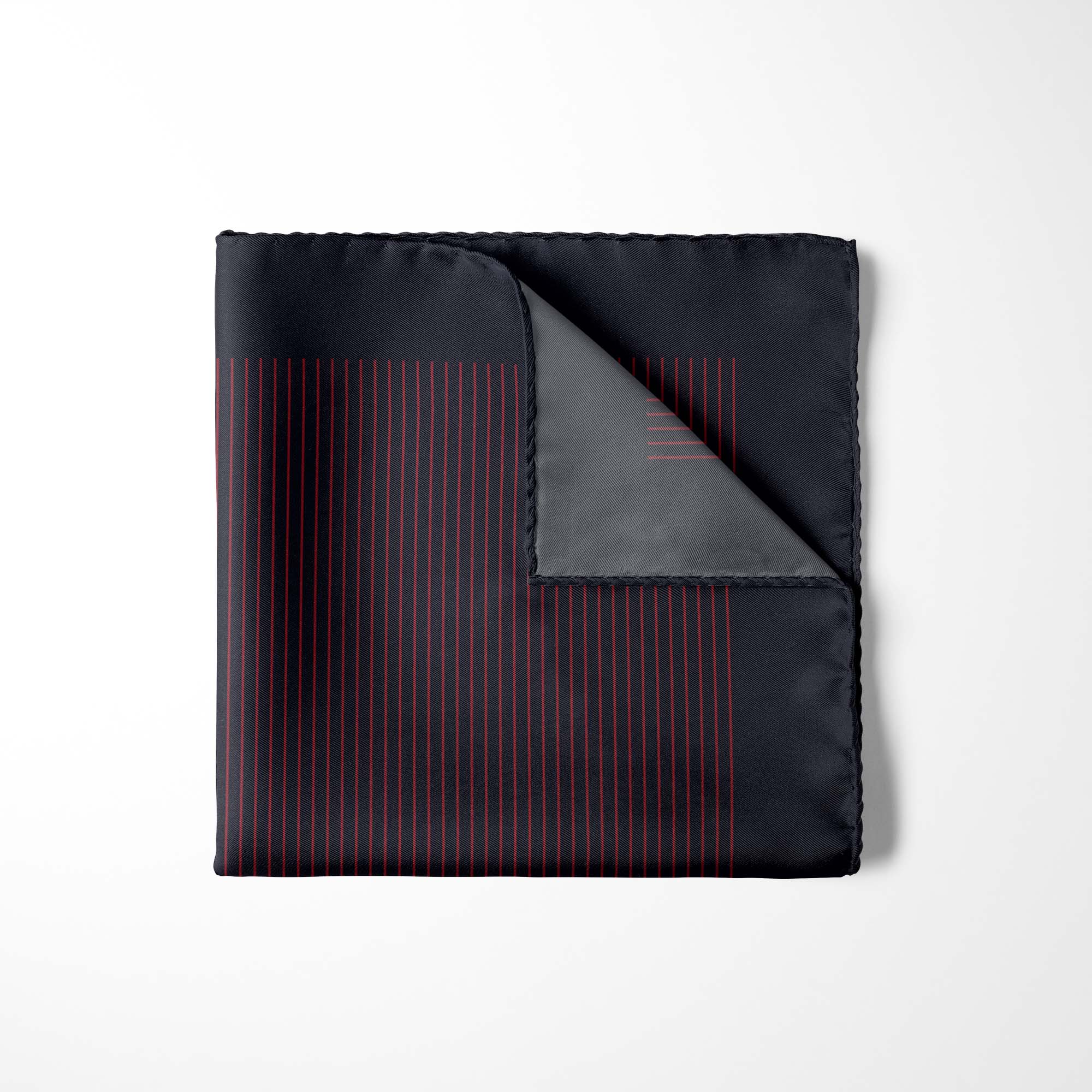 NAVY AND BURGUNDY STRIPE SILK POCKET SQUARE