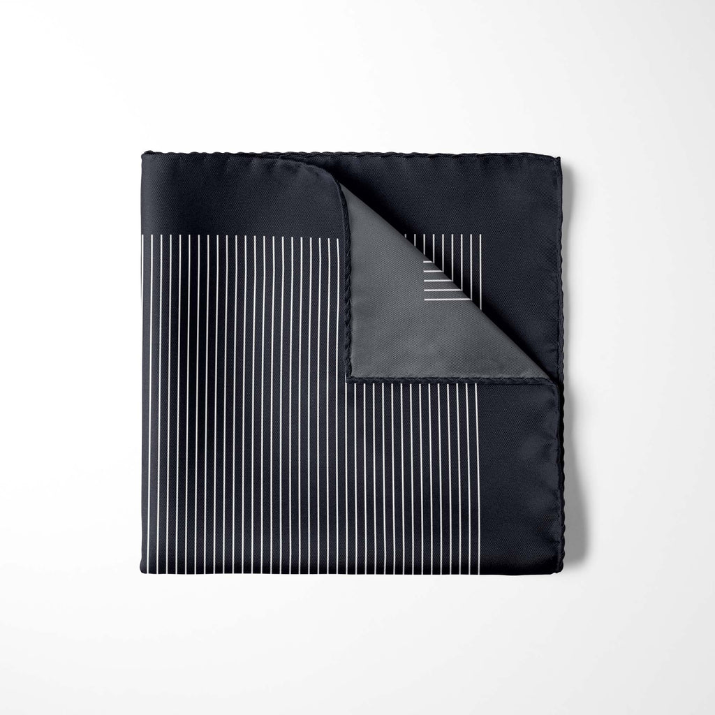NAVY AND WHITE STRIPE SILK POCKET SQUARE