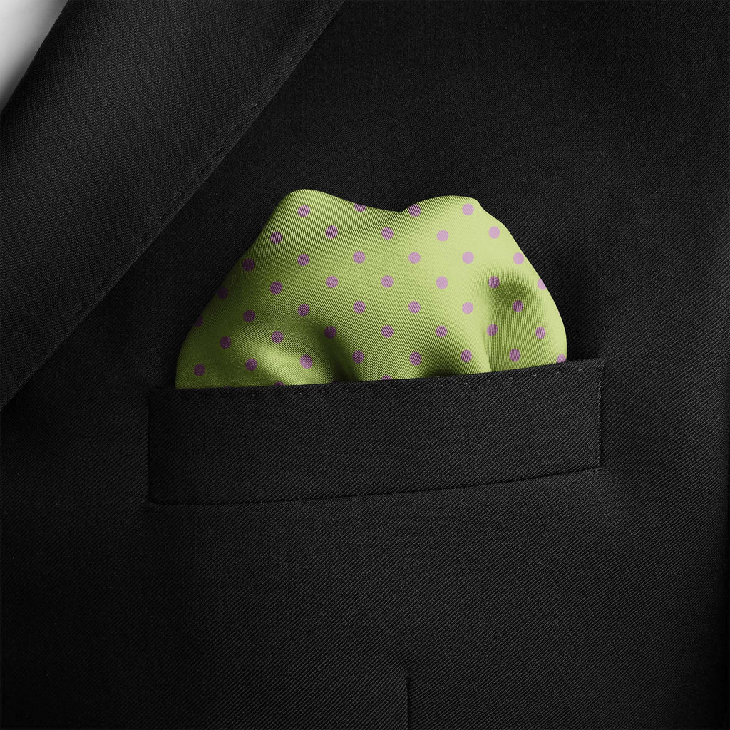 MELON GREEN AND LILAC SPOT SILK POCKET SQUARE