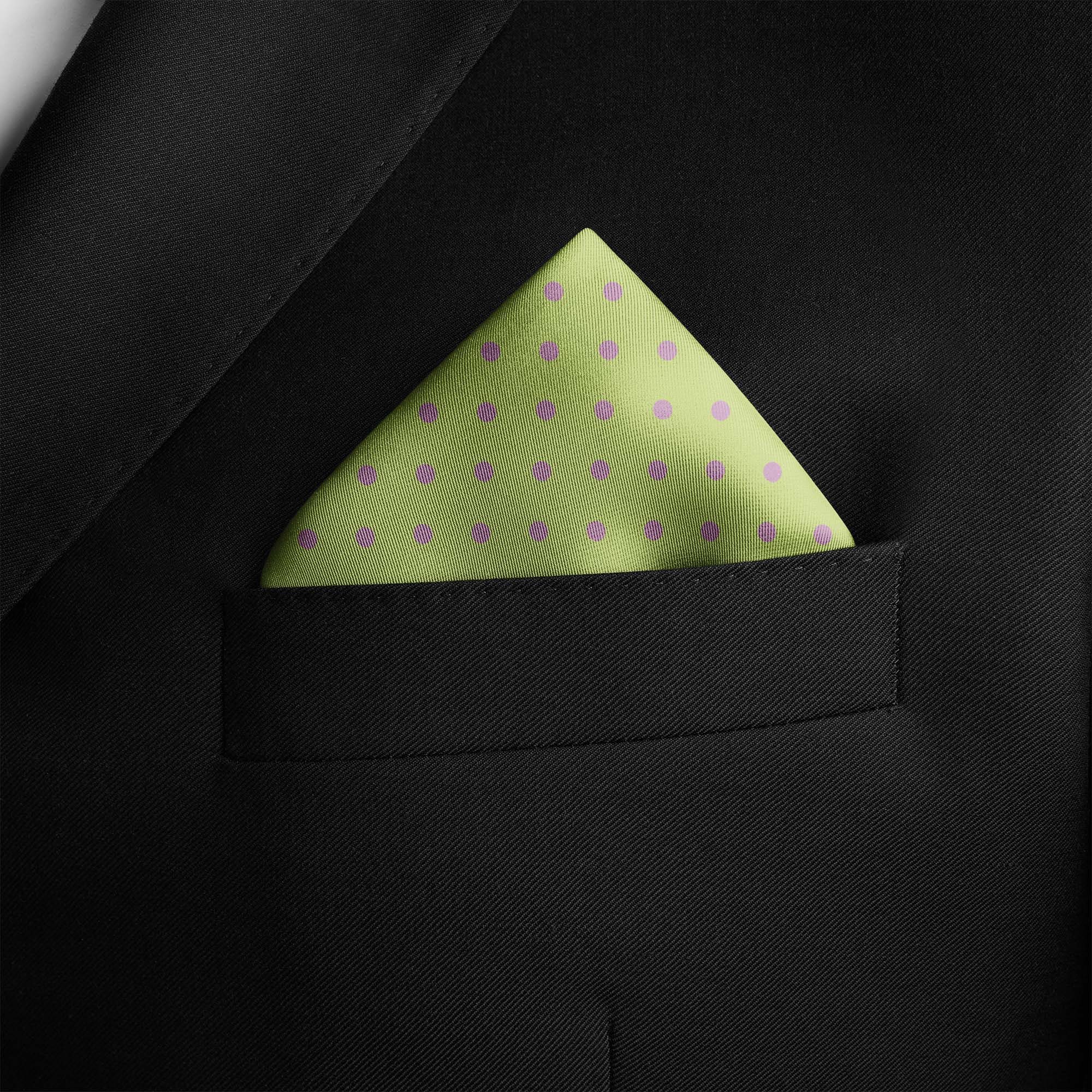 MELON GREEN AND LILAC SPOT SILK POCKET SQUARE