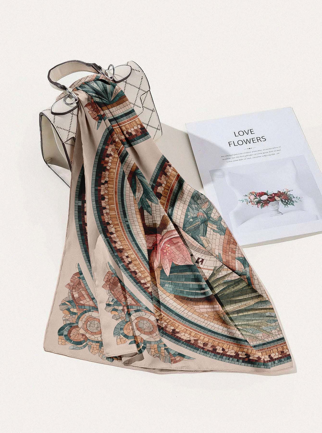 ANTIQUE MOSAIC GARDEN SILK HEAD SCARF