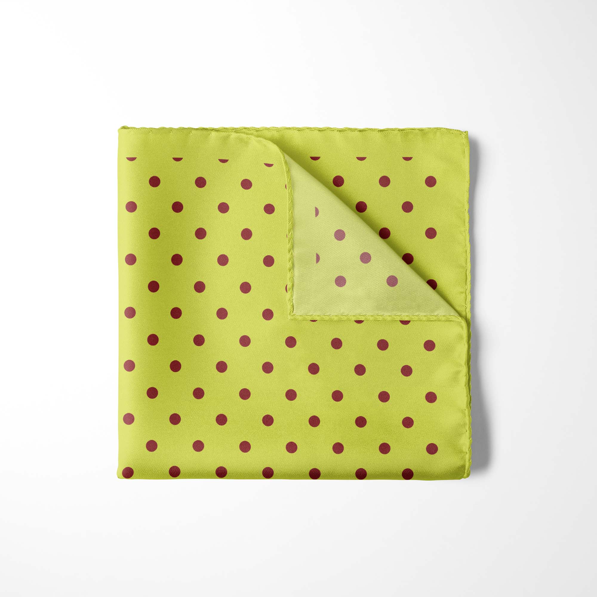 CHARTREUSE AND MAUVE SPOT SILK POCKET SQUARE
