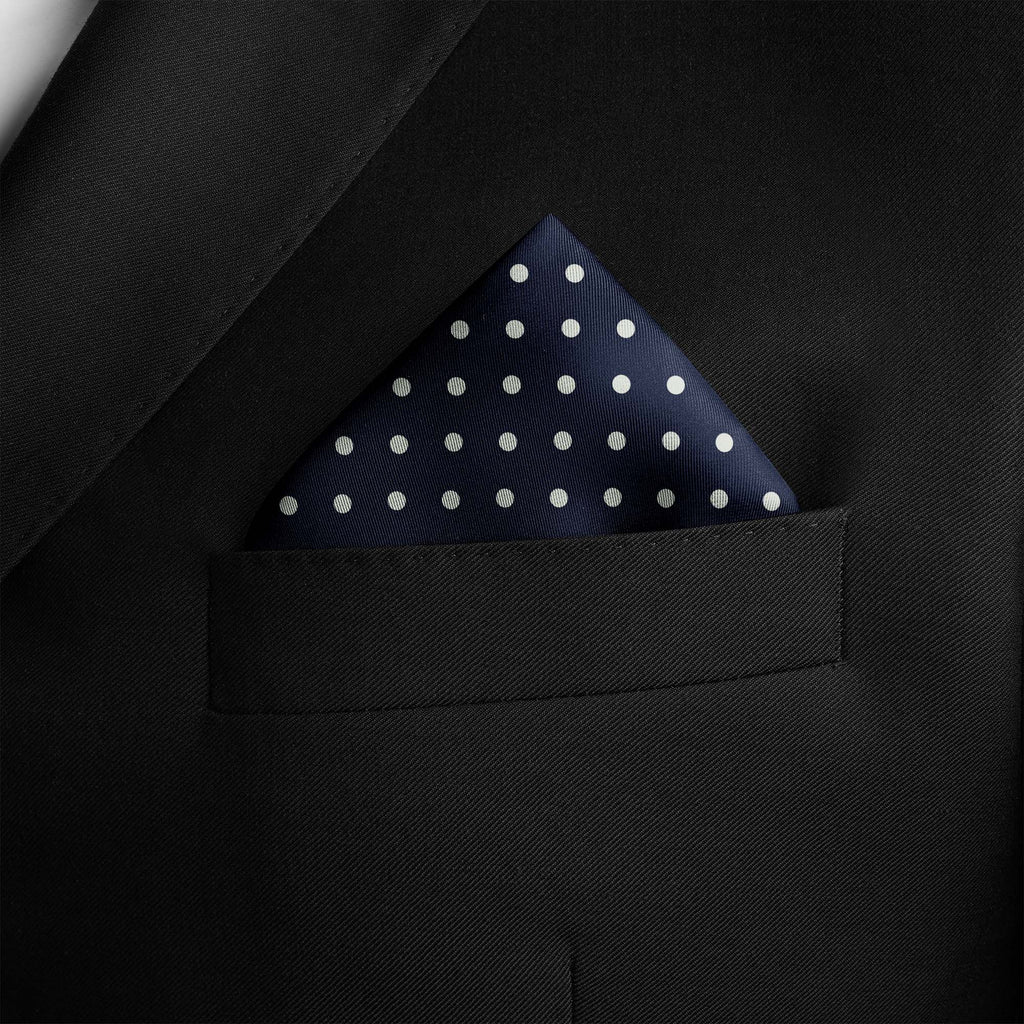 NAVY AND WHITE SPOT SILK POCKET SQUARE