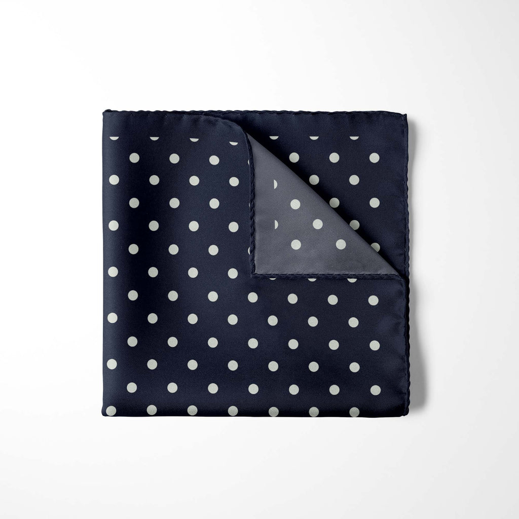 NAVY AND WHITE SPOT SILK POCKET SQUARE