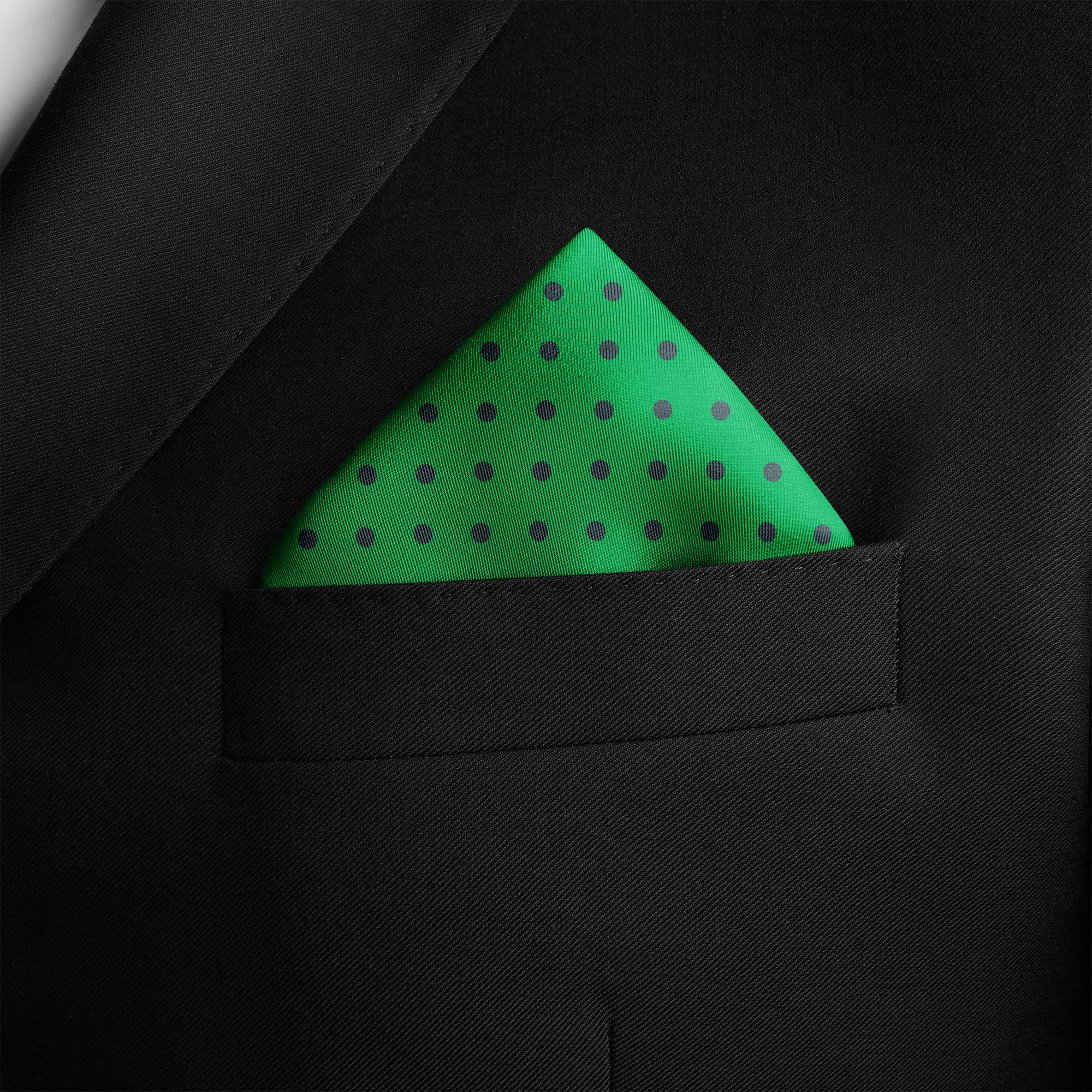 GREEN AND NAVY SPOT SILK POCKET SQUARE