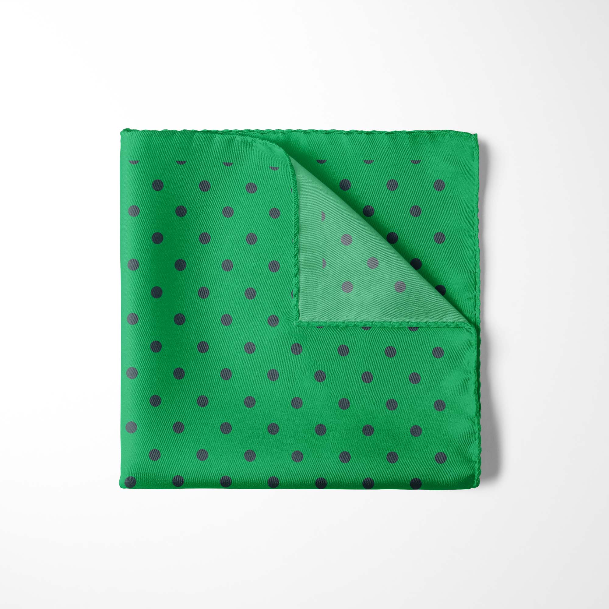 GREEN AND NAVY SPOT SILK POCKET SQUARE