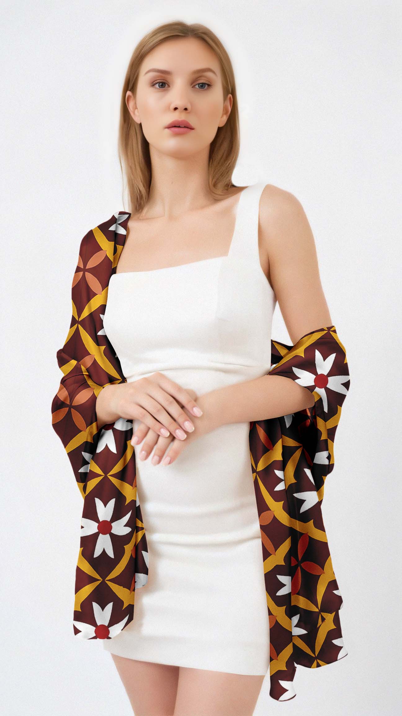RETRO BLOOM SILK LONG LADIES SCARF