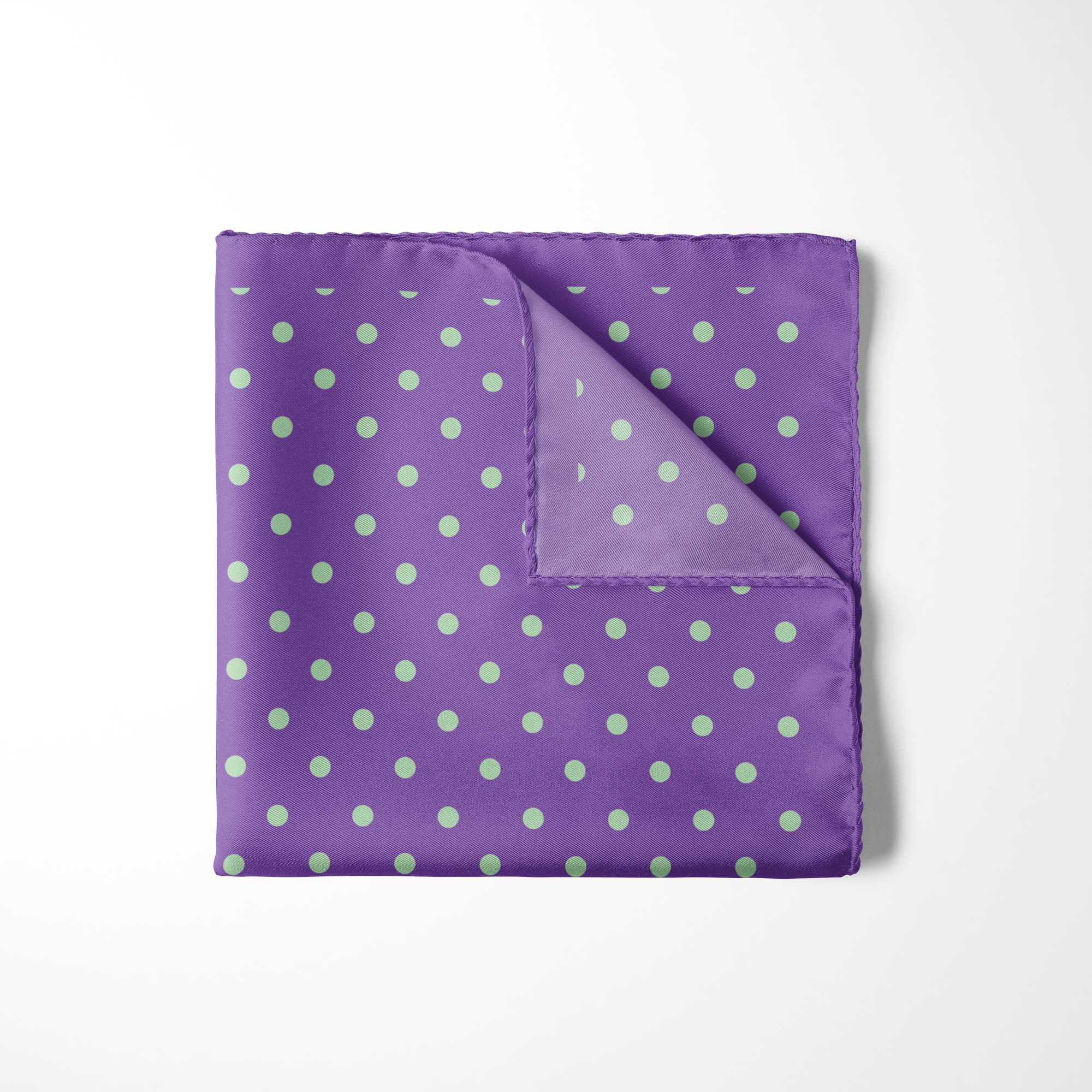 PURPLE AND MINT SPOT SILK POCKET SQUARE