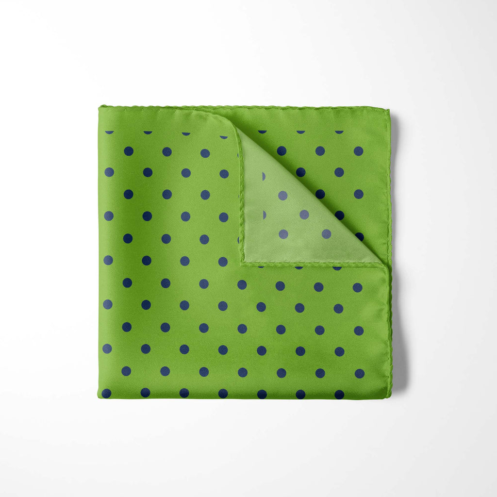 LIME GREEN AND BLUE SPOT SILK POCKET SQUARE