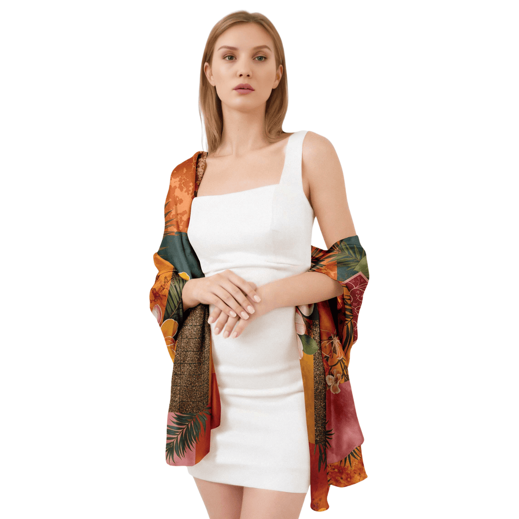 PARADISE FLORAL SILK LONG LADIES SCARF