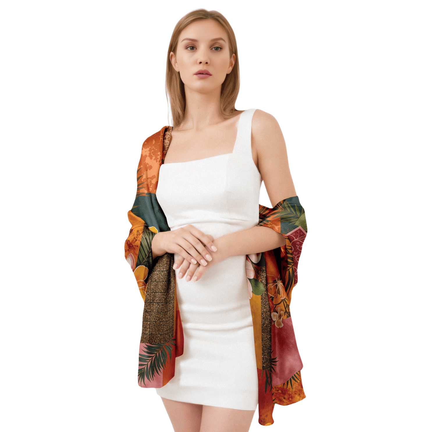 PARADISE FLORAL SILK LONG LADIES SCARF