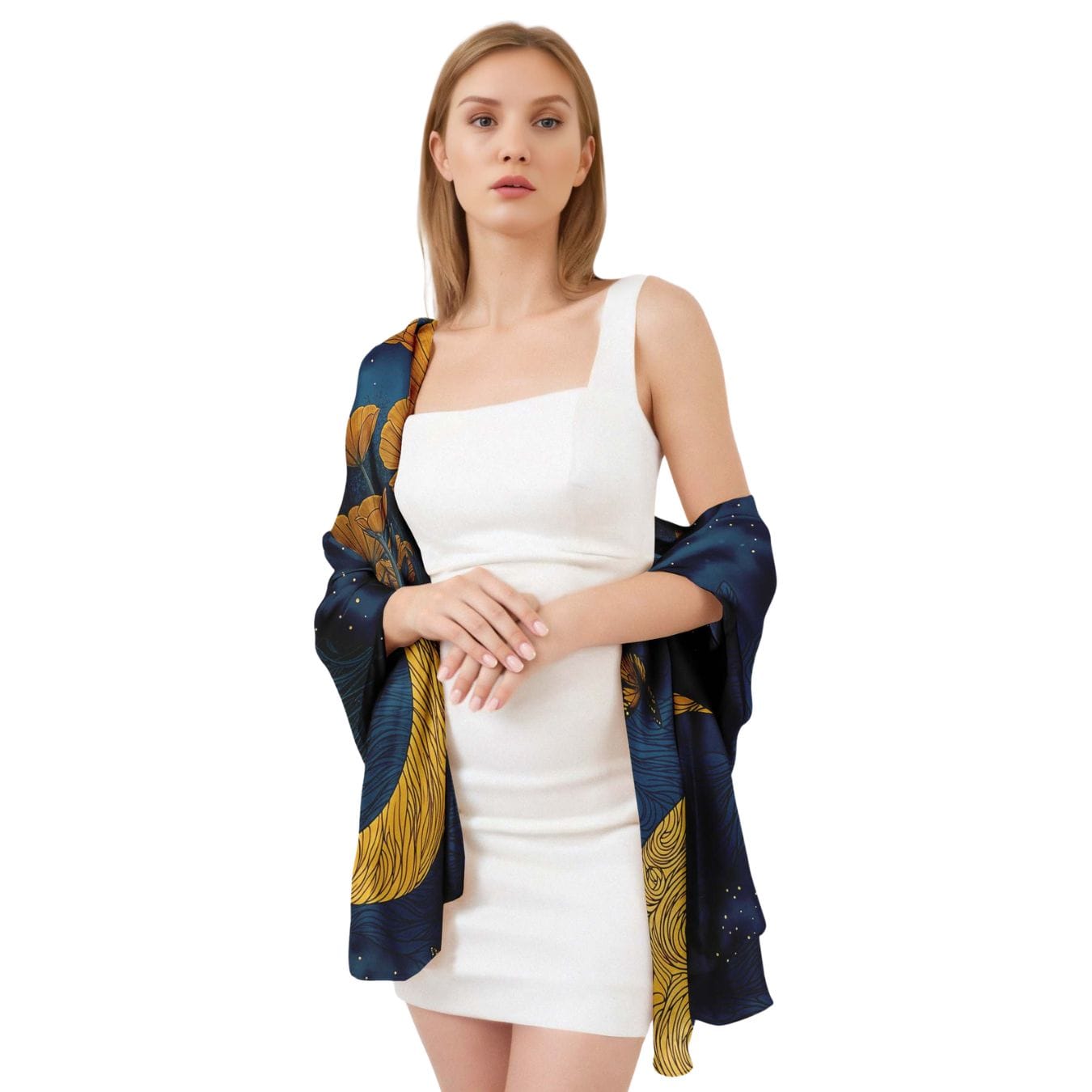 MIDNIGHT BUTTERFLY MEADOW SILK LONG LADIES SCARF