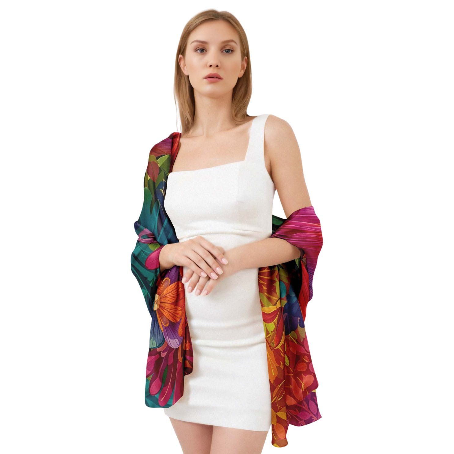 RAINBOW FLAMINGO SILK LONG LADIES SCARF