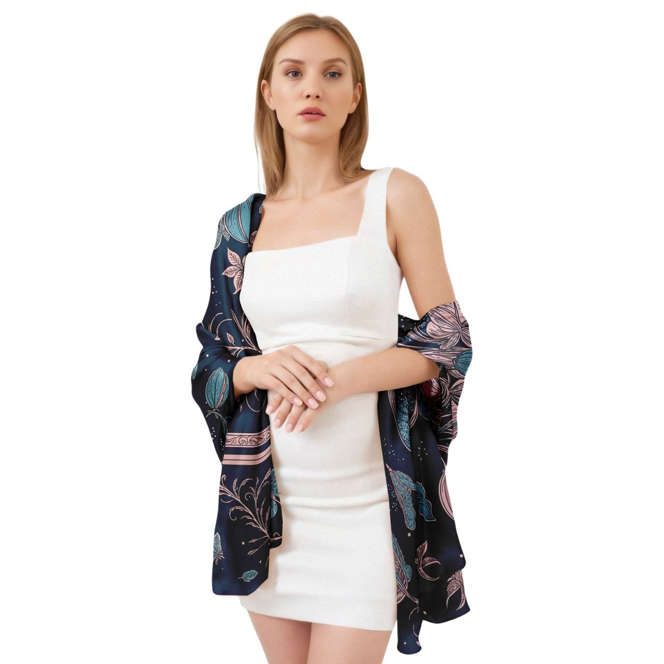 CELESTIAL FLORAL SILK LONG LADIES SCARF