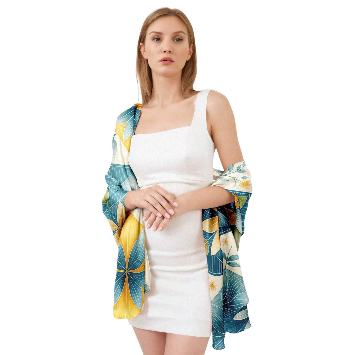 FLORAL MOSAIC SILK LONG LADIES SCARF