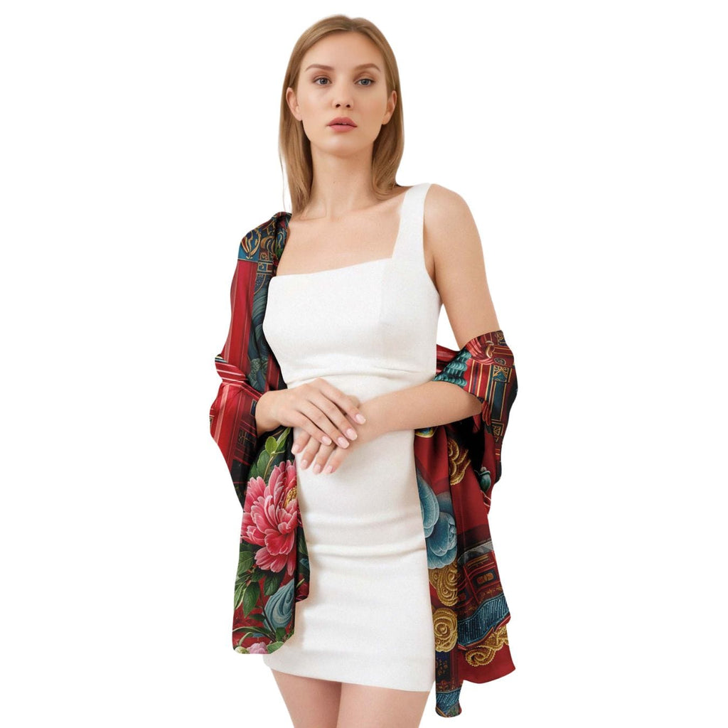 CRIMSON DYNASTY GARDEN SILK LONG LADIES SCARF