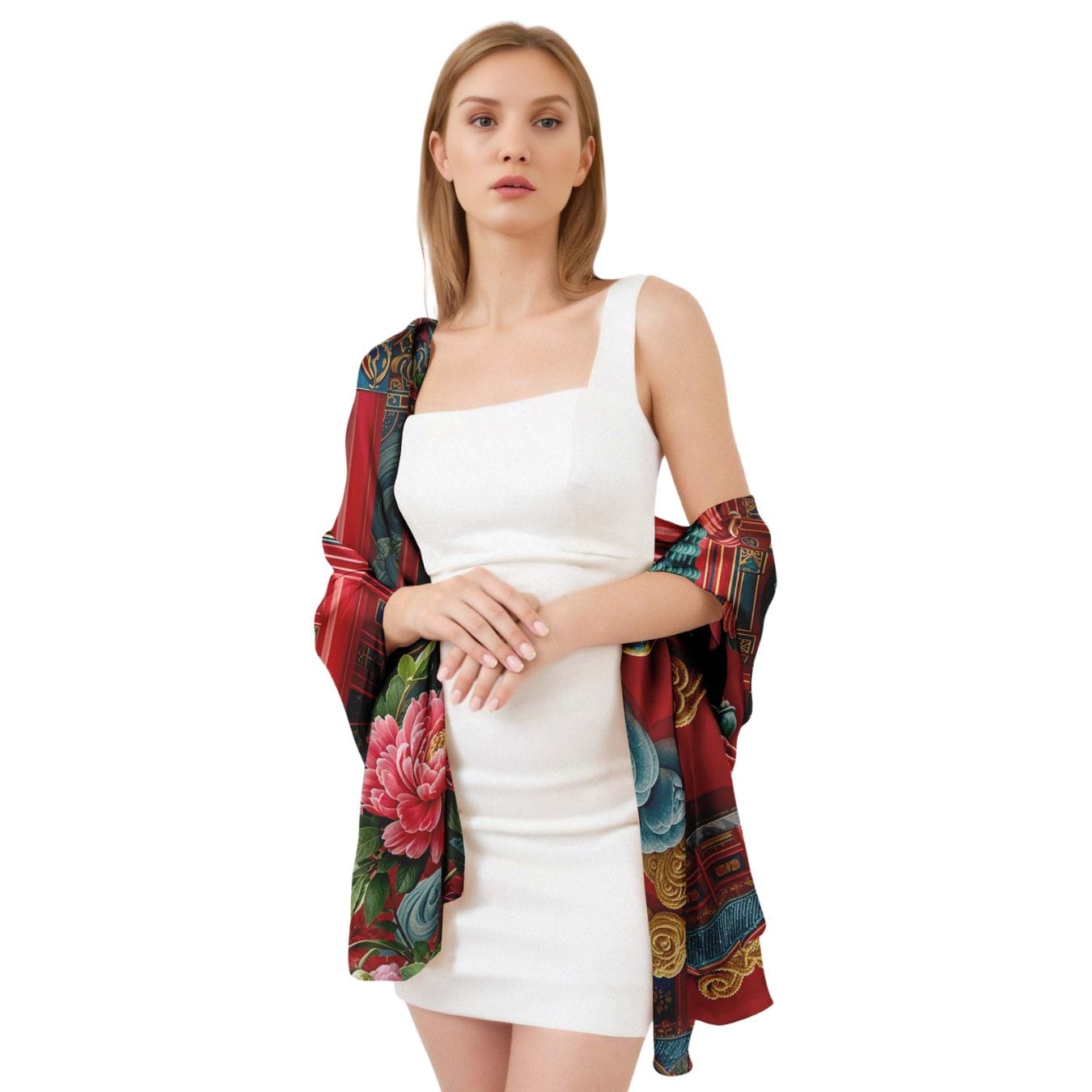 CRIMSON DYNASTY GARDEN SILK LONG LADIES SCARF