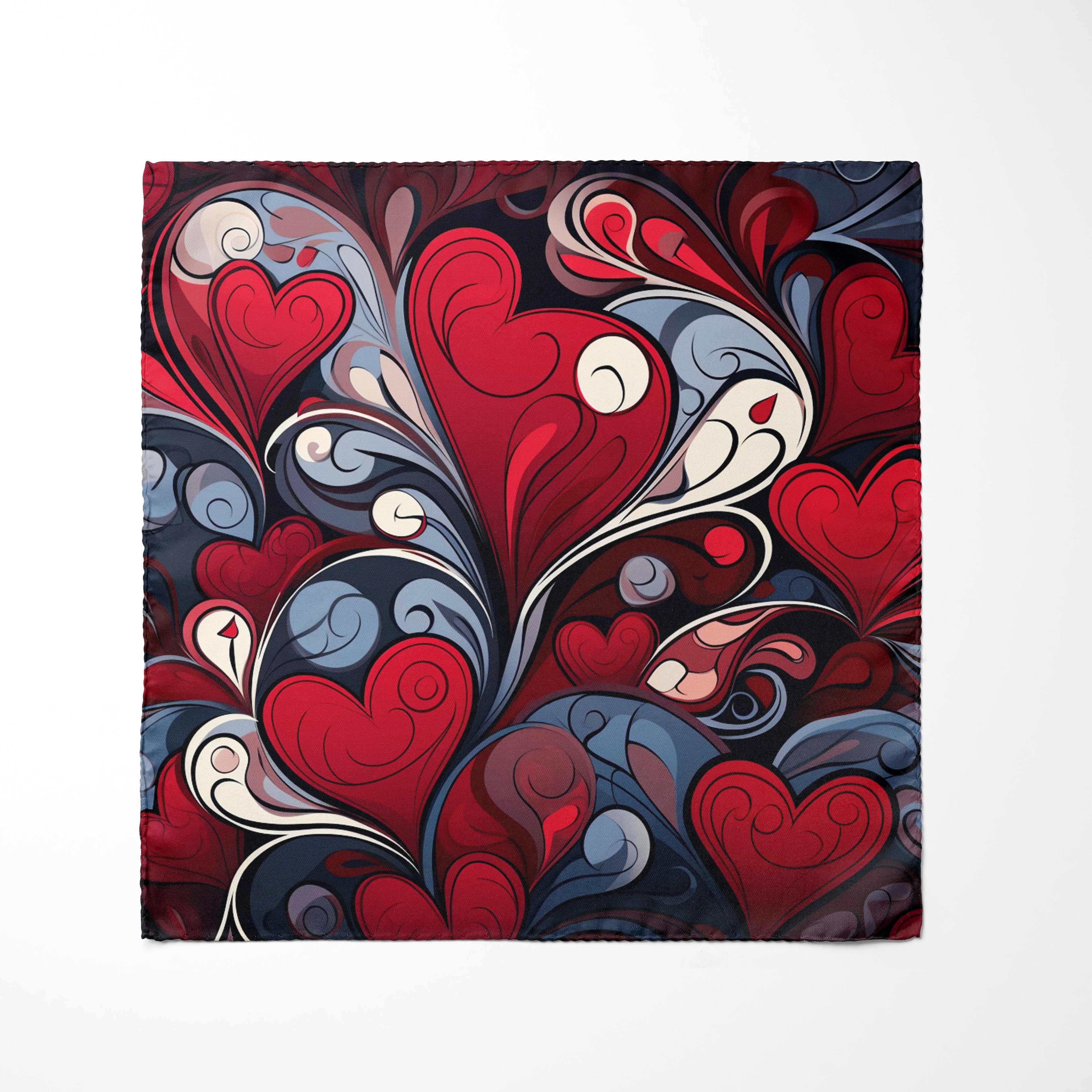 COLORFUL CARVED HEARTS SILK POCKET SQUARE - VALENTINE DAY COLLECTION