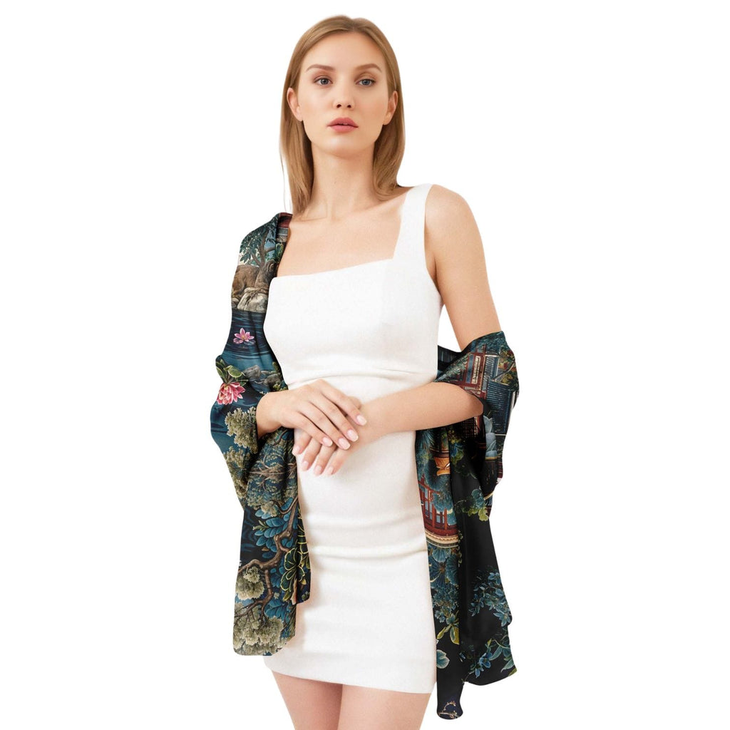 ROYAL LOTUS GARDEN SILK LONG LADIES SCARF