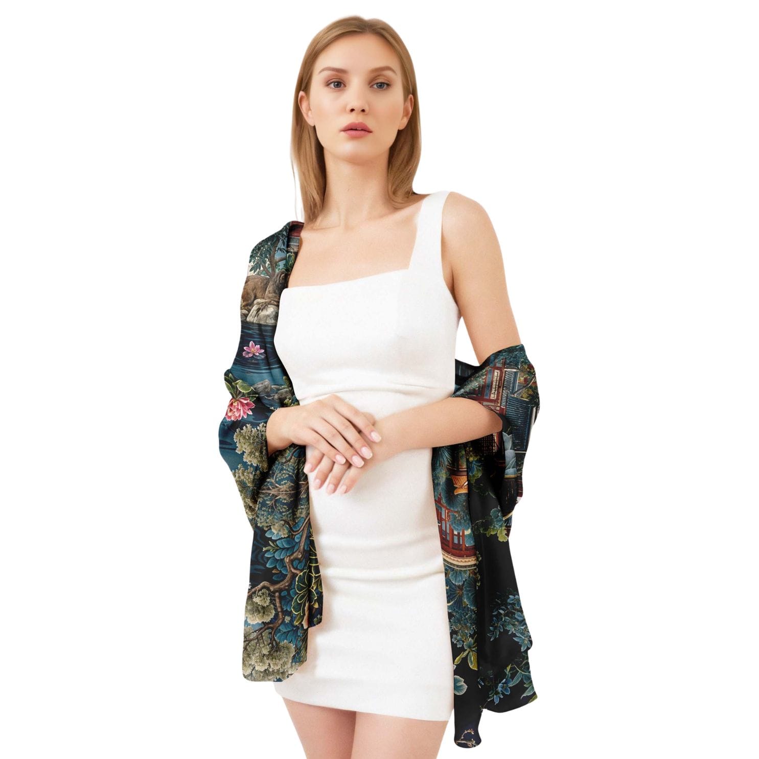 ROYAL LOTUS GARDEN SILK LONG LADIES SCARF
