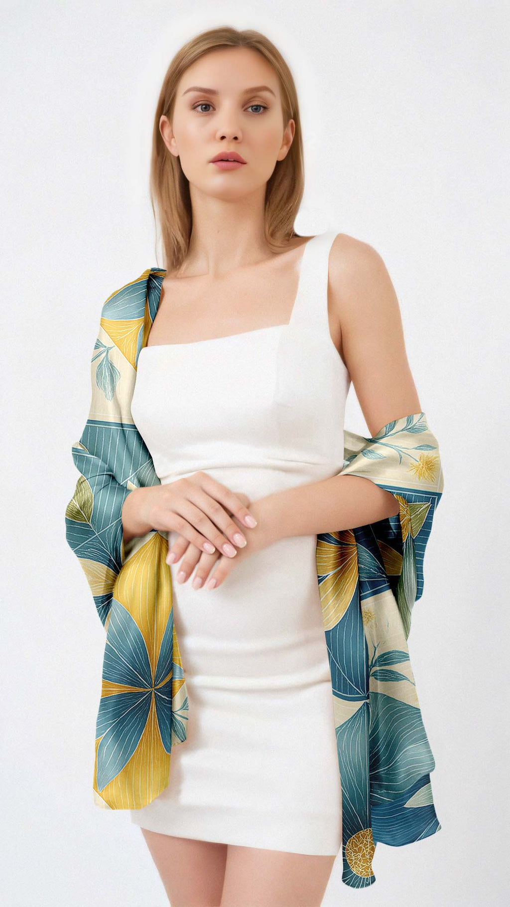 FLORAL MOSAIC SILK LONG LADIES SCARF