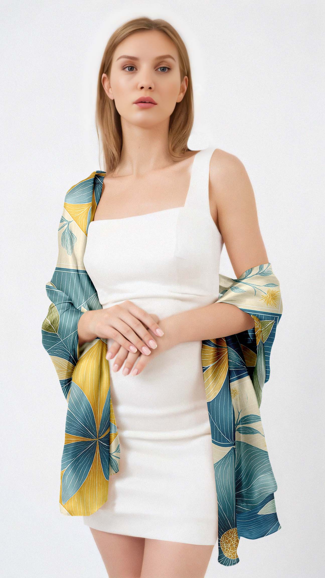 FLORAL MOSAIC SILK LONG LADIES SCARF