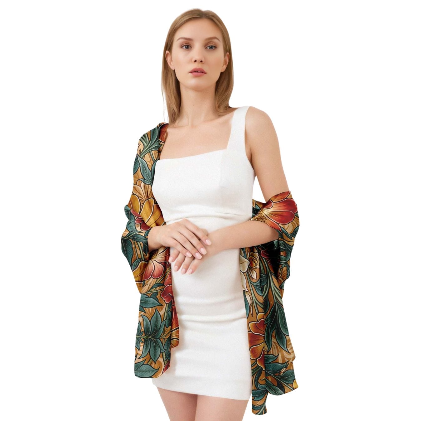 AUTUMN FLORAL SILK LONG LADIES SCARF