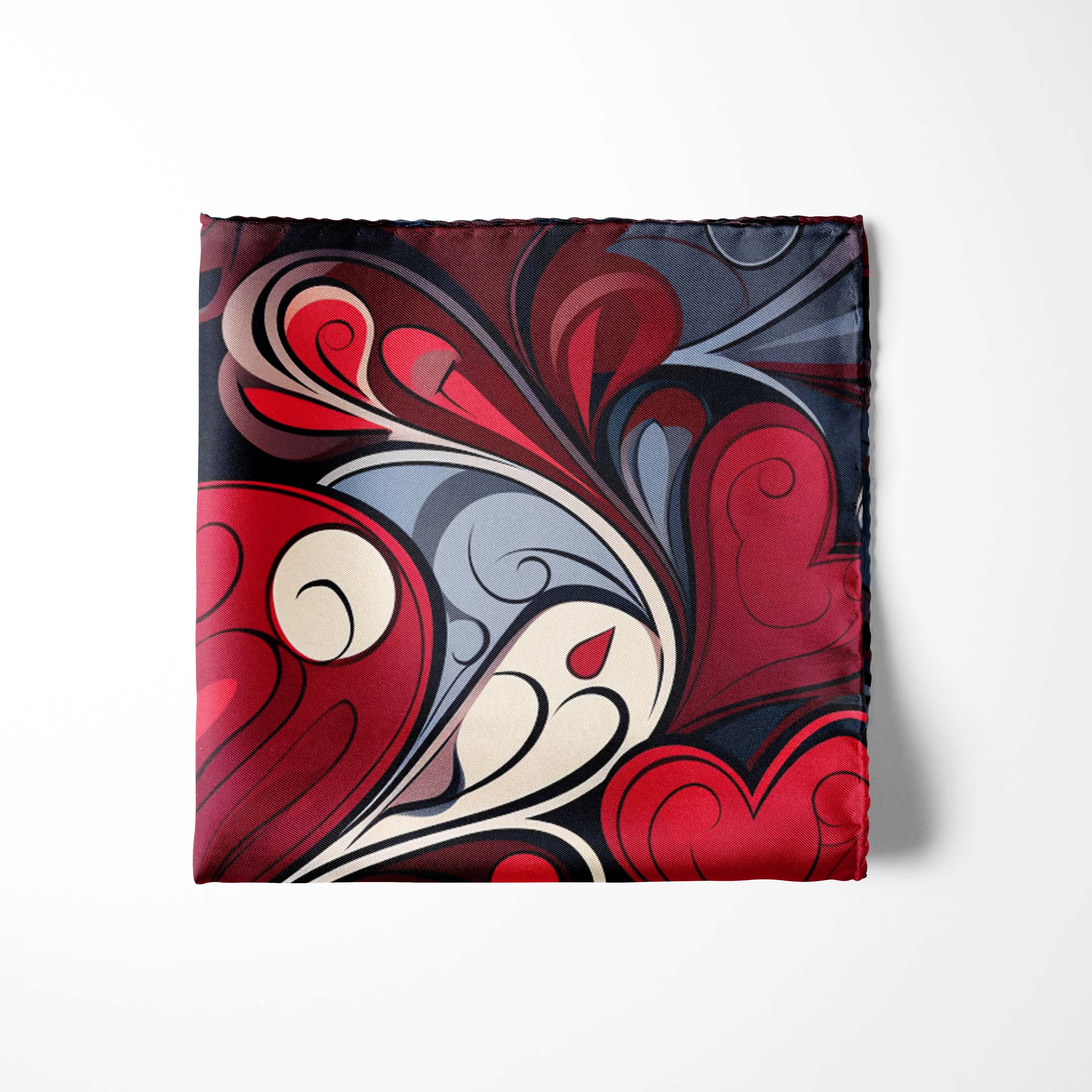 COLORFUL CARVED HEARTS SILK POCKET SQUARE - VALENTINE DAY COLLECTION