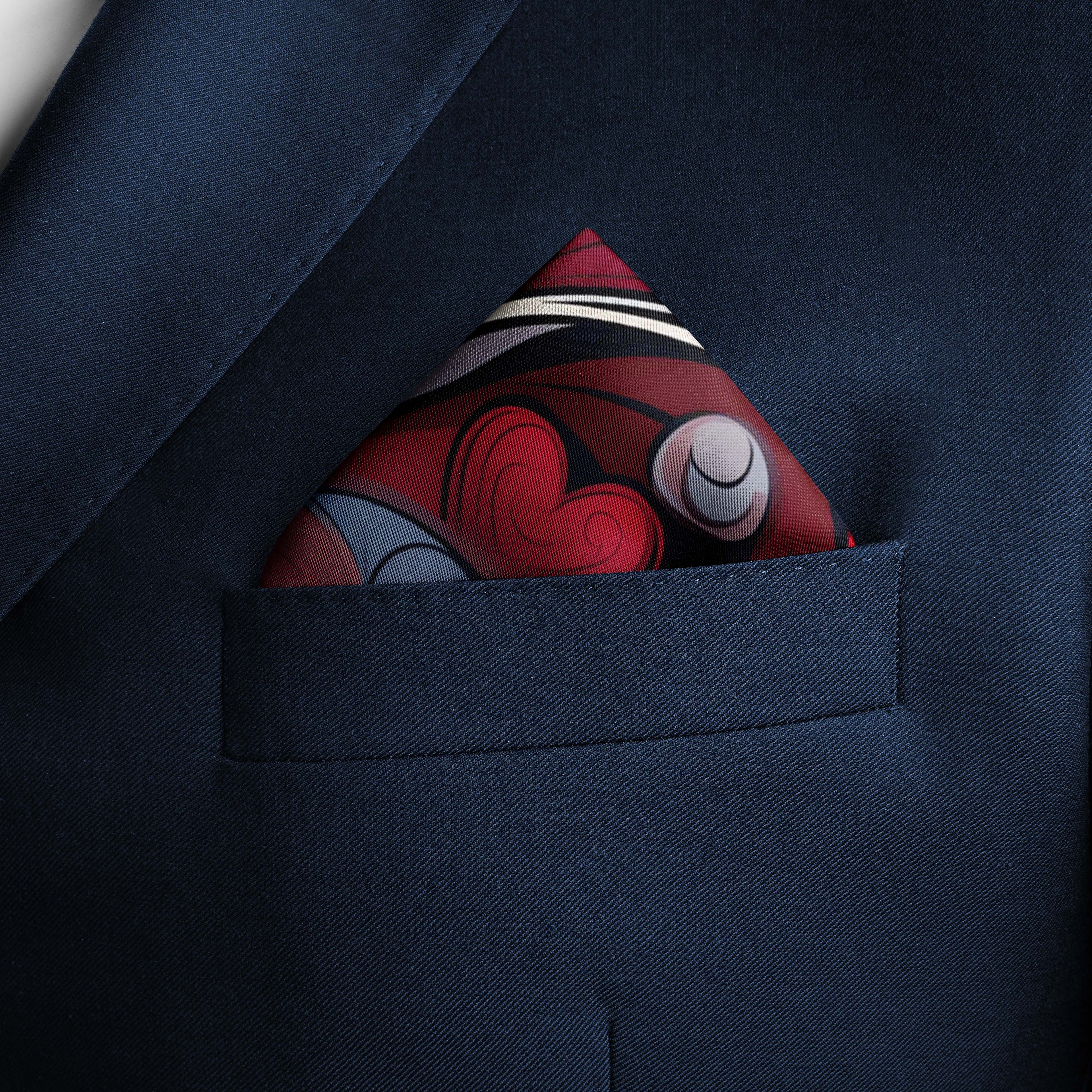 COLORFUL CARVED HEARTS SILK POCKET SQUARE - VALENTINE DAY COLLECTION