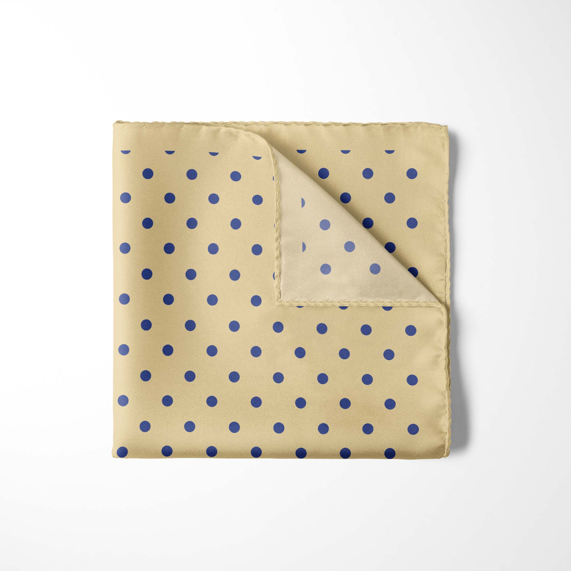 CREAM AND BLUE SPOT SILK POCKET SQUARE