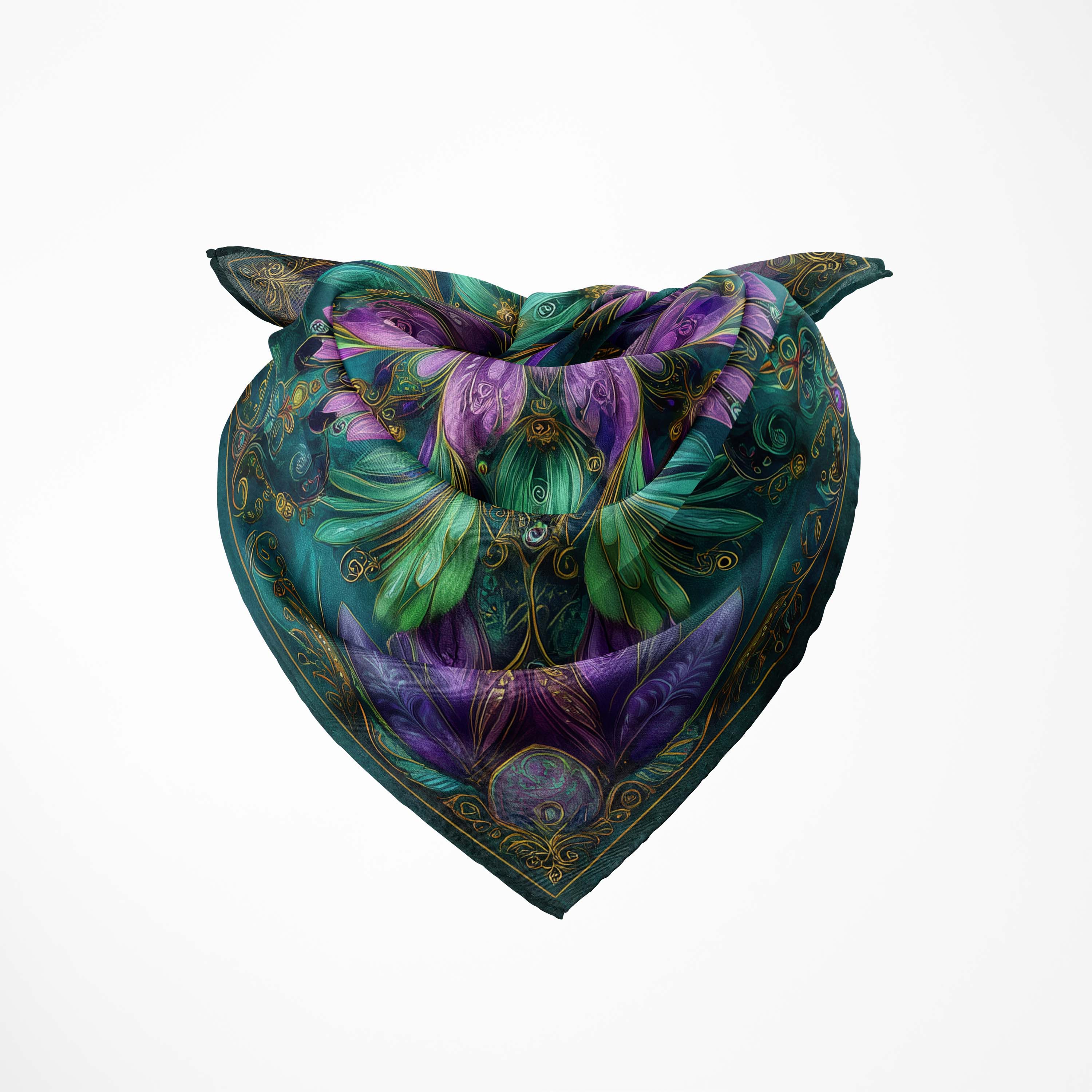 EMERALD BLOOM MANDALA SILK BANDANA