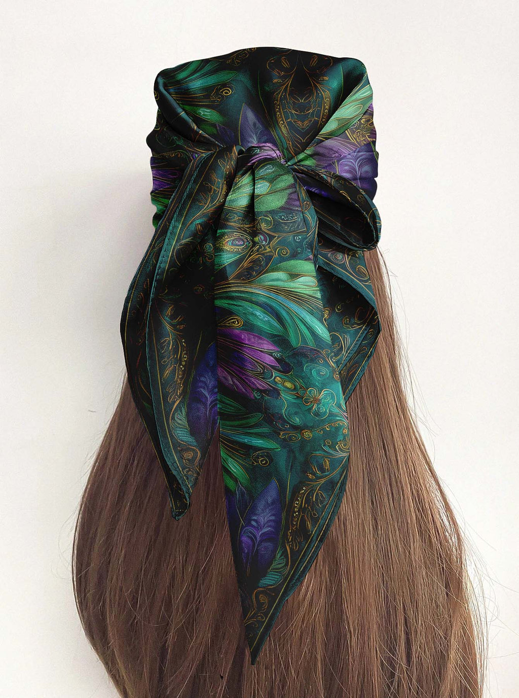 EMERALD BLOOM MANDALA SILK HEAD SCARF