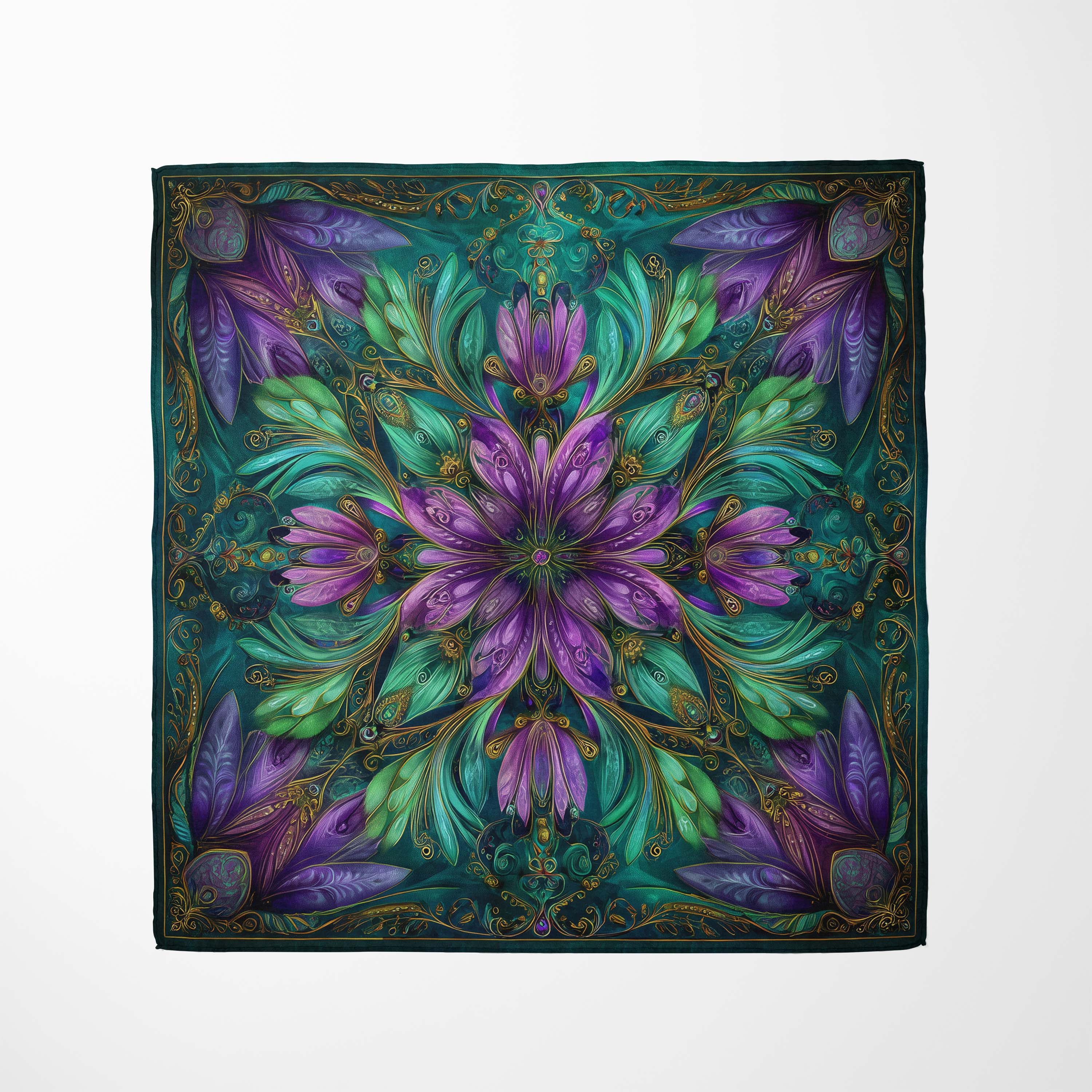 EMERALD BLOOM MANDALA SILK BANDANA