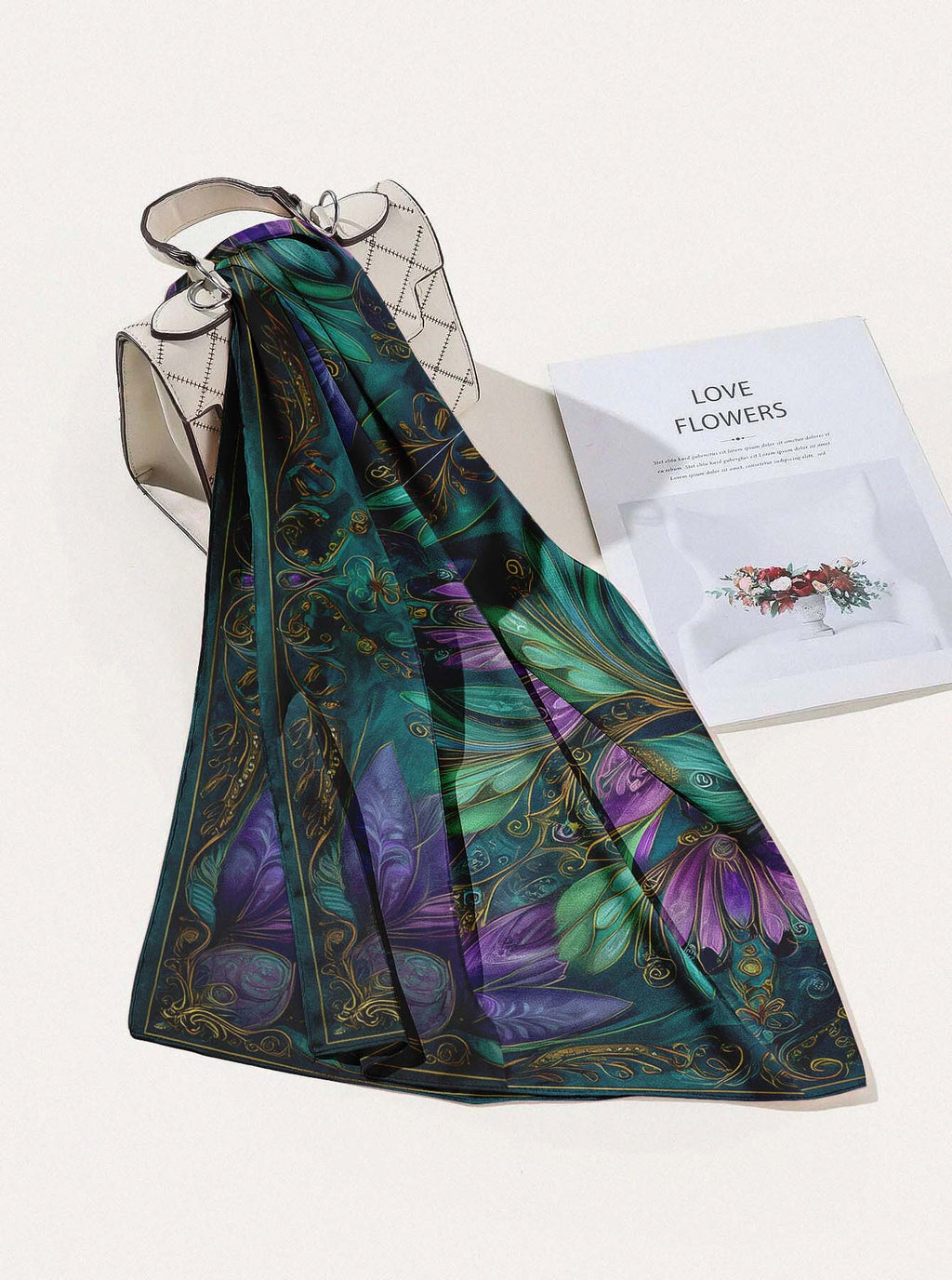 EMERALD BLOOM MANDALA SILK HEAD SCARF