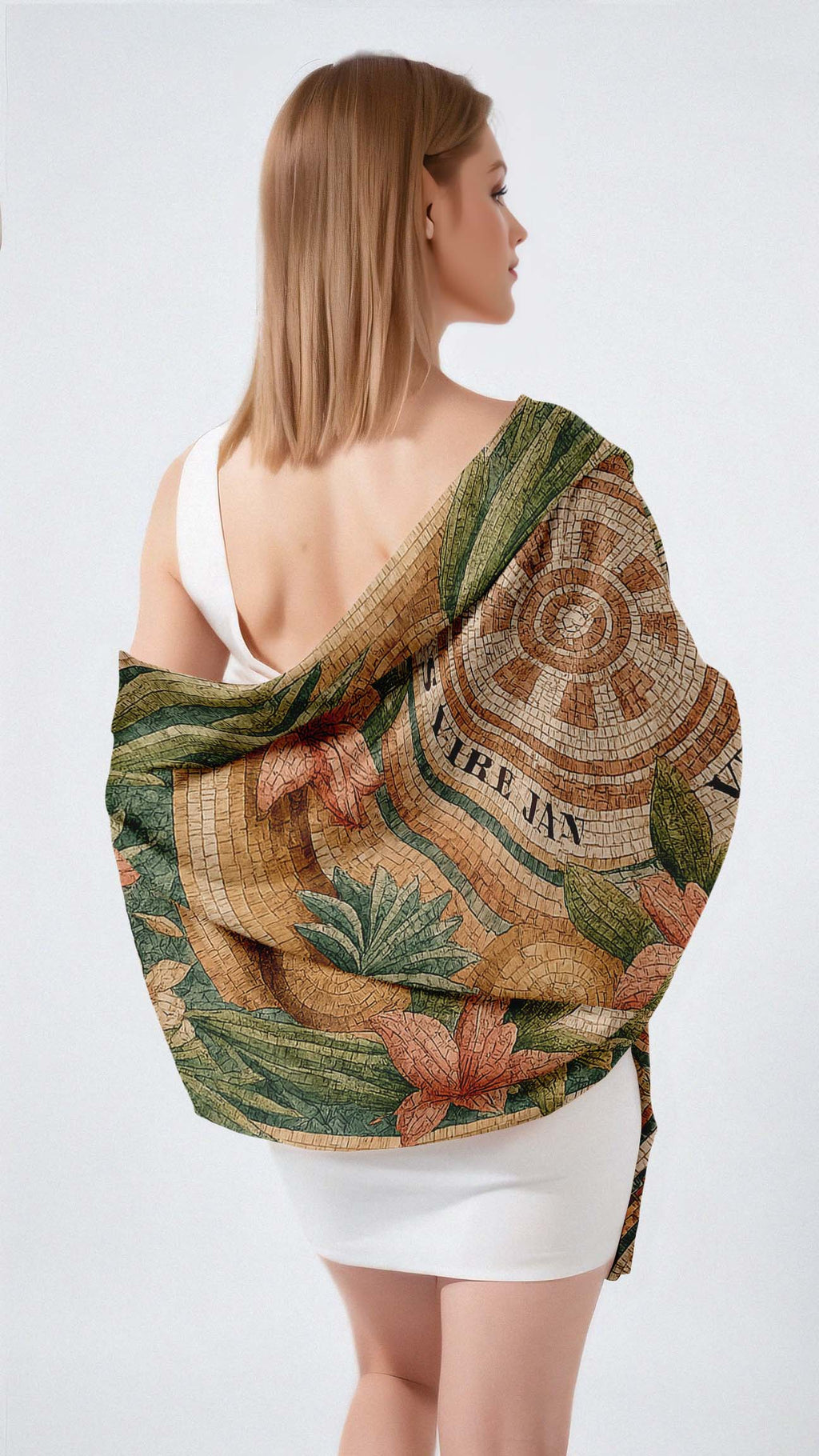 ANTIQUE GROTESQUE SILK LONG LADIES SCARF