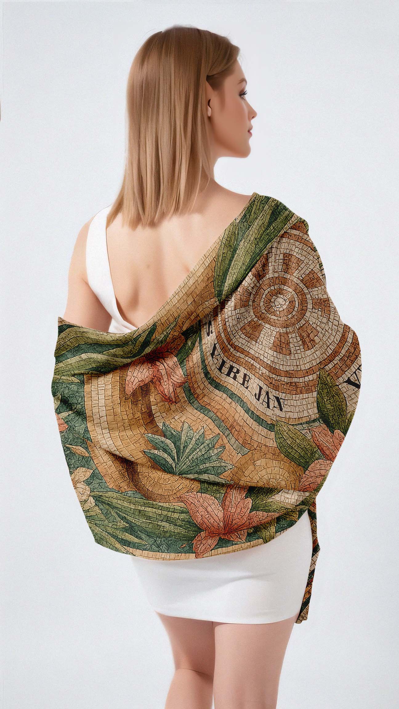 ANTIQUE GROTESQUE SILK LONG LADIES SCARF