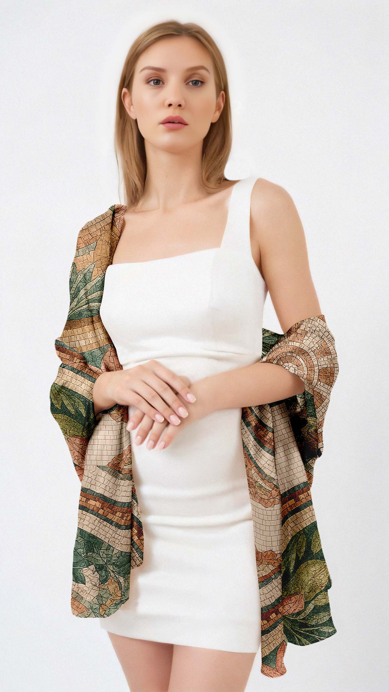 ANTIQUE GROTESQUE SILK LONG LADIES SCARF