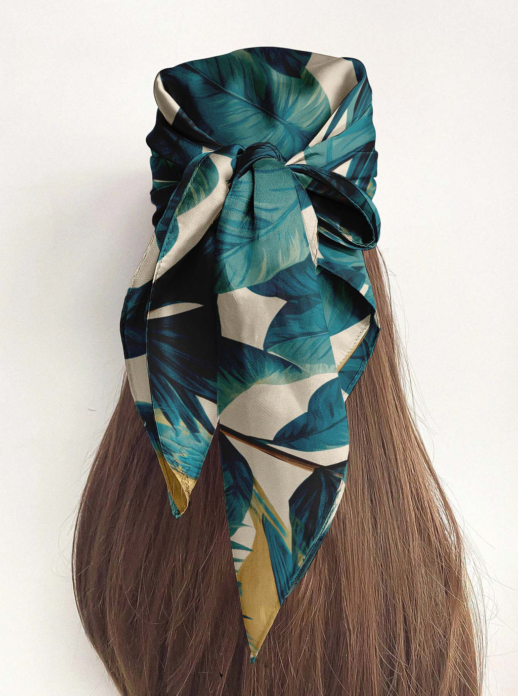 TURQUOISE BOTANICAL SILK HEAD SCARF